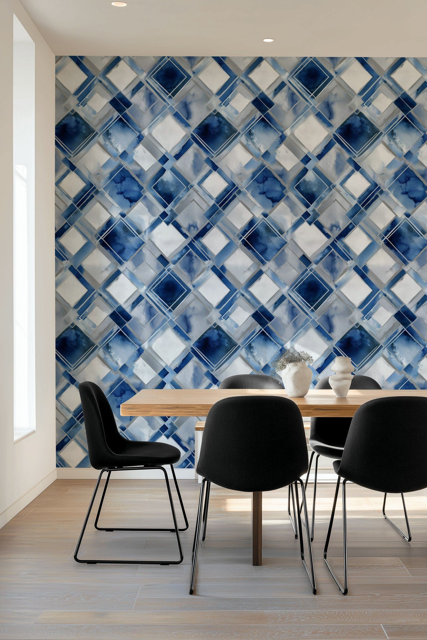 Blue Geometric Diamond Wallpaper Modern Abstract Wall Mural