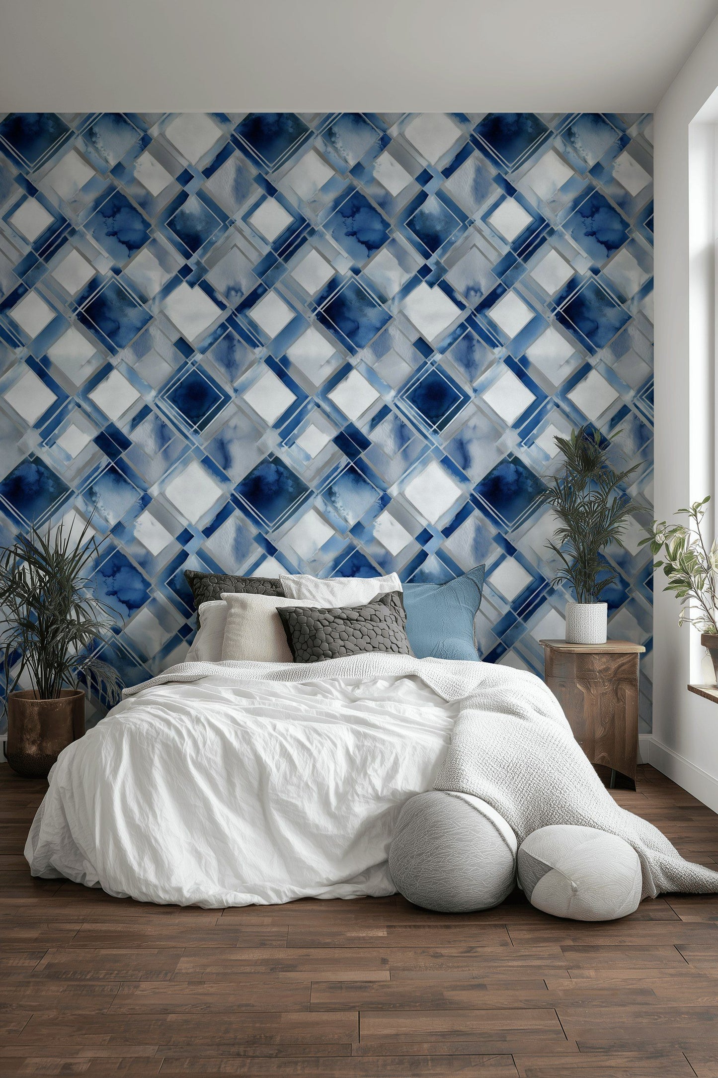 Blue Geometric Diamond Wallpaper Modern Abstract Wall Mural