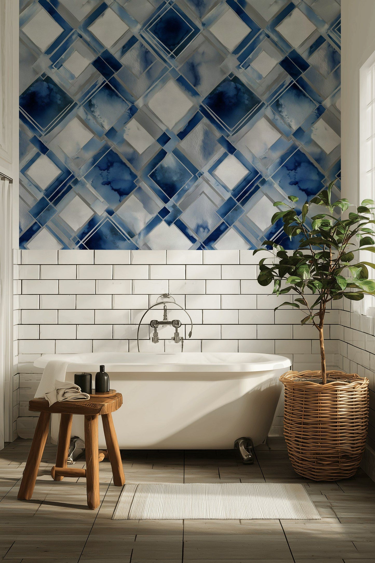 Blue Geometric Diamond Wallpaper Modern Abstract Wall Mural