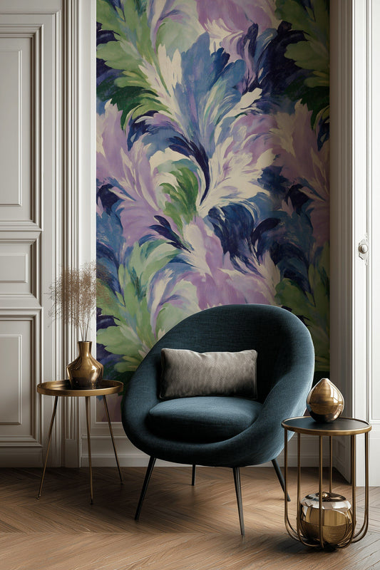 Abstract Feather Wallpaper Blue Purple Green Wall Mural
