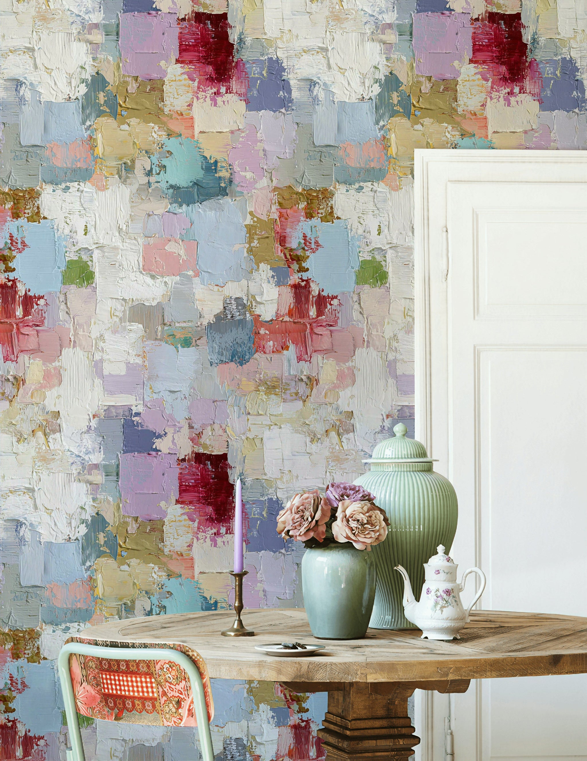 Multicolor Textured Abstract Brushstroke Wallpaper