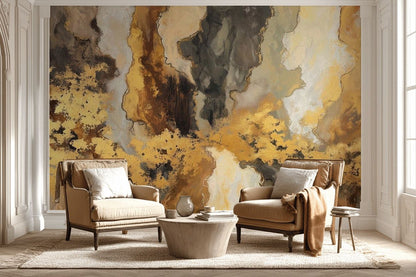 Dark Gold Look Abstract Brushstroke Wall Mural