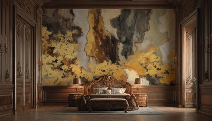 Dark Gold Look Abstract Brushstroke Wall Mural
