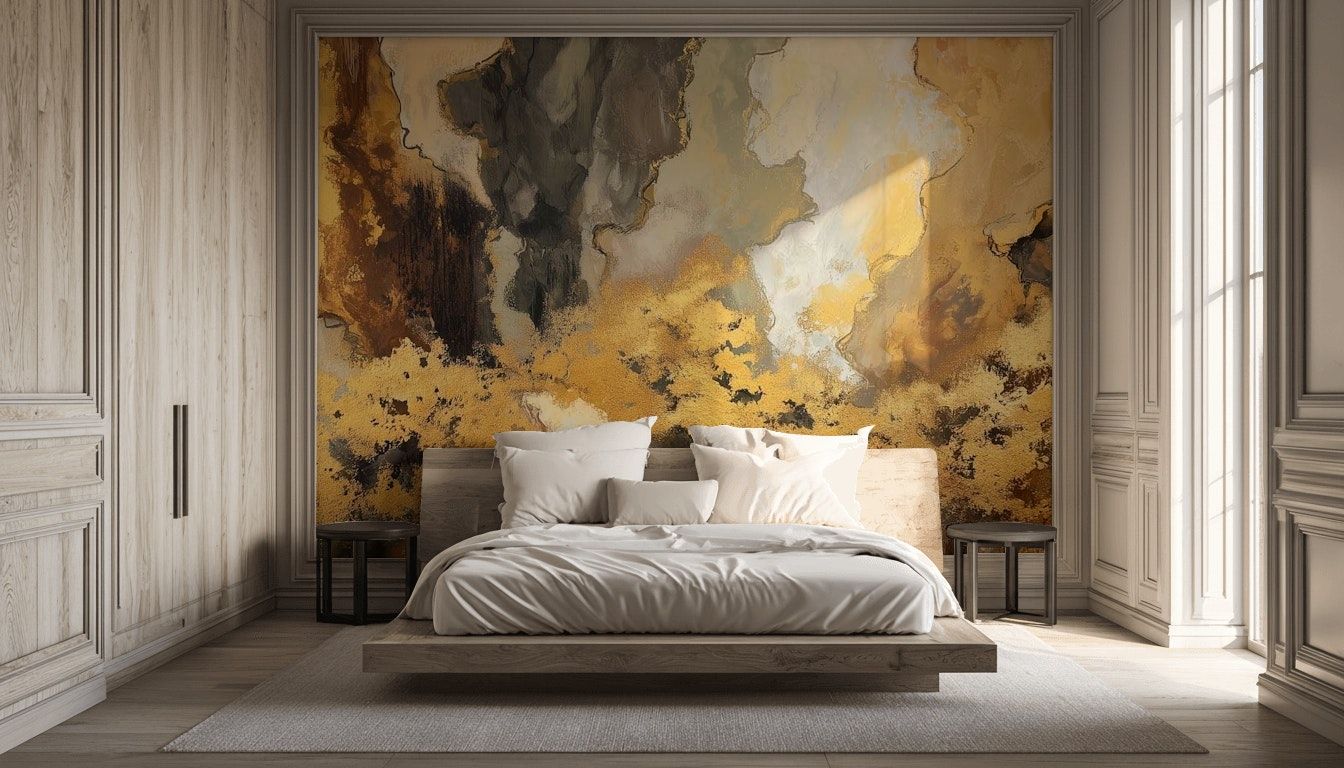 Dark Gold Look Abstract Brushstroke Wall Mural