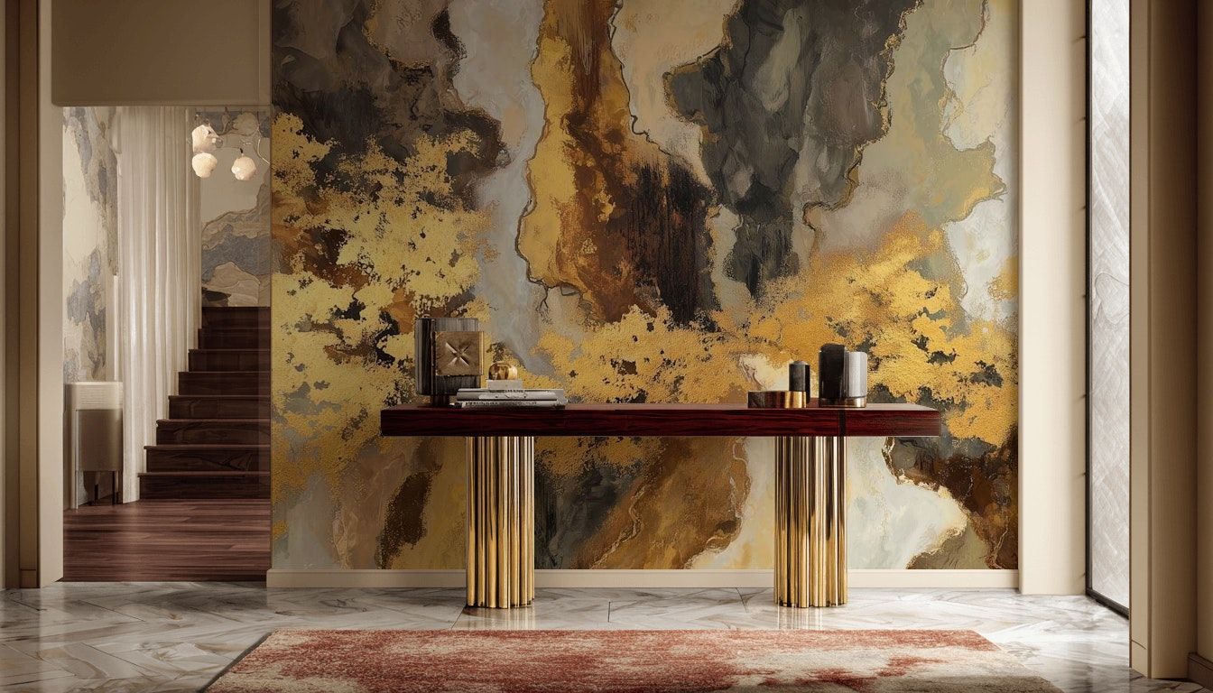 Gold Look Abstract Wallpaper Metallic Marble Wall Decor