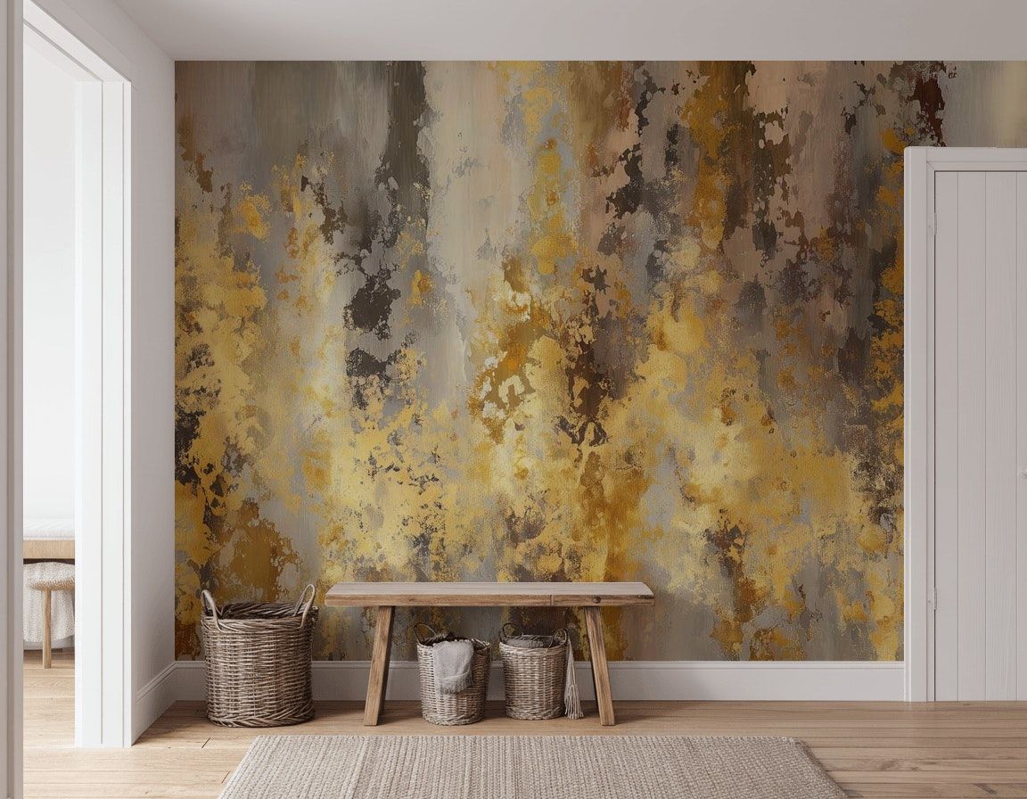 Gold Look Textured Wallpaper Abstract Metallic Wall Mural