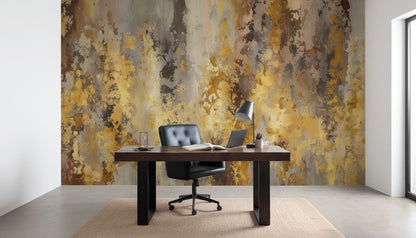Textured Gray and Gold Look Abstract Wall Mural
