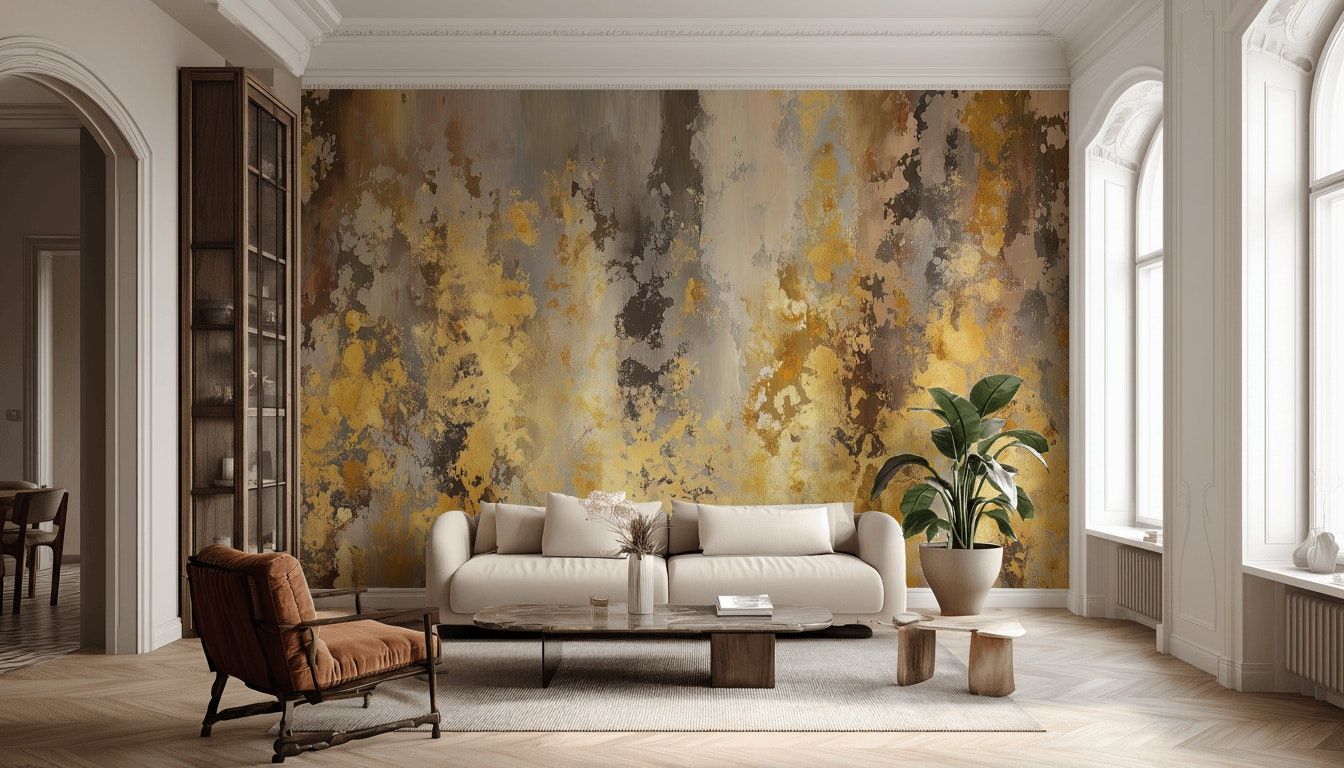 Textured Gray and Gold Look Abstract Wall Mural