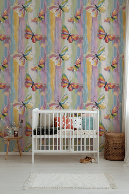 Multicolor Brushstroke Butterfly Pattern Wallpaper