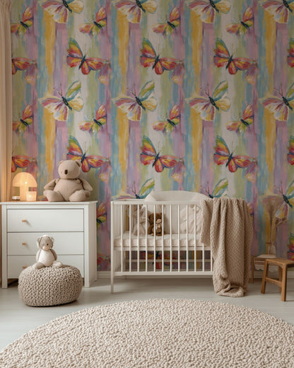 Multicolor Brushstroke Butterfly Pattern Wallpaper