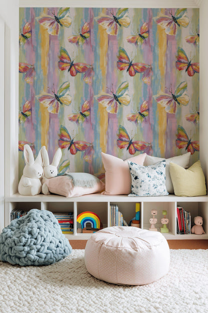 Multicolor Brushstroke Butterfly Pattern Wallpaper