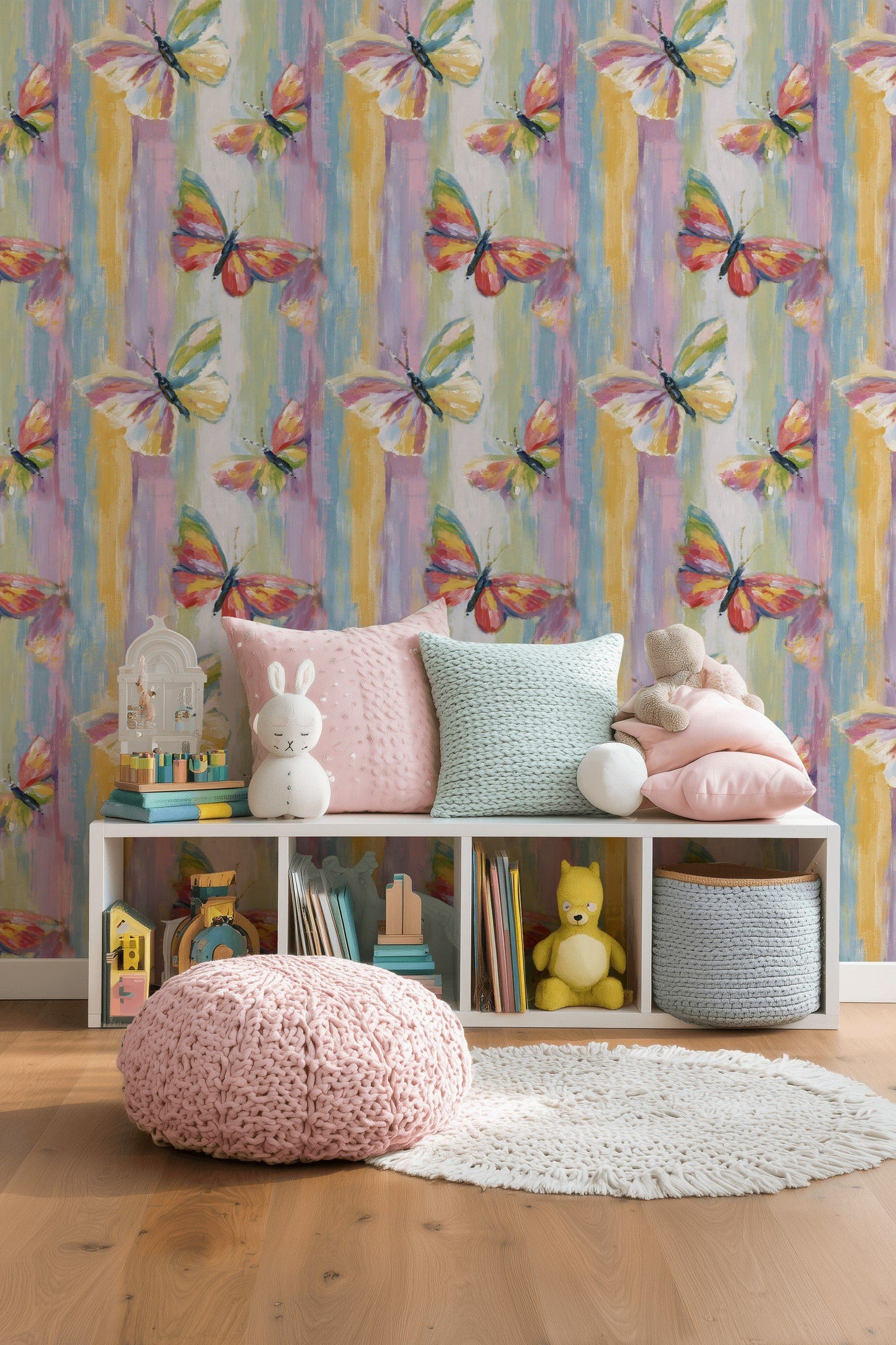 Butterfly Wallpaper Colorful Brushstroke Pastel Wall Mural