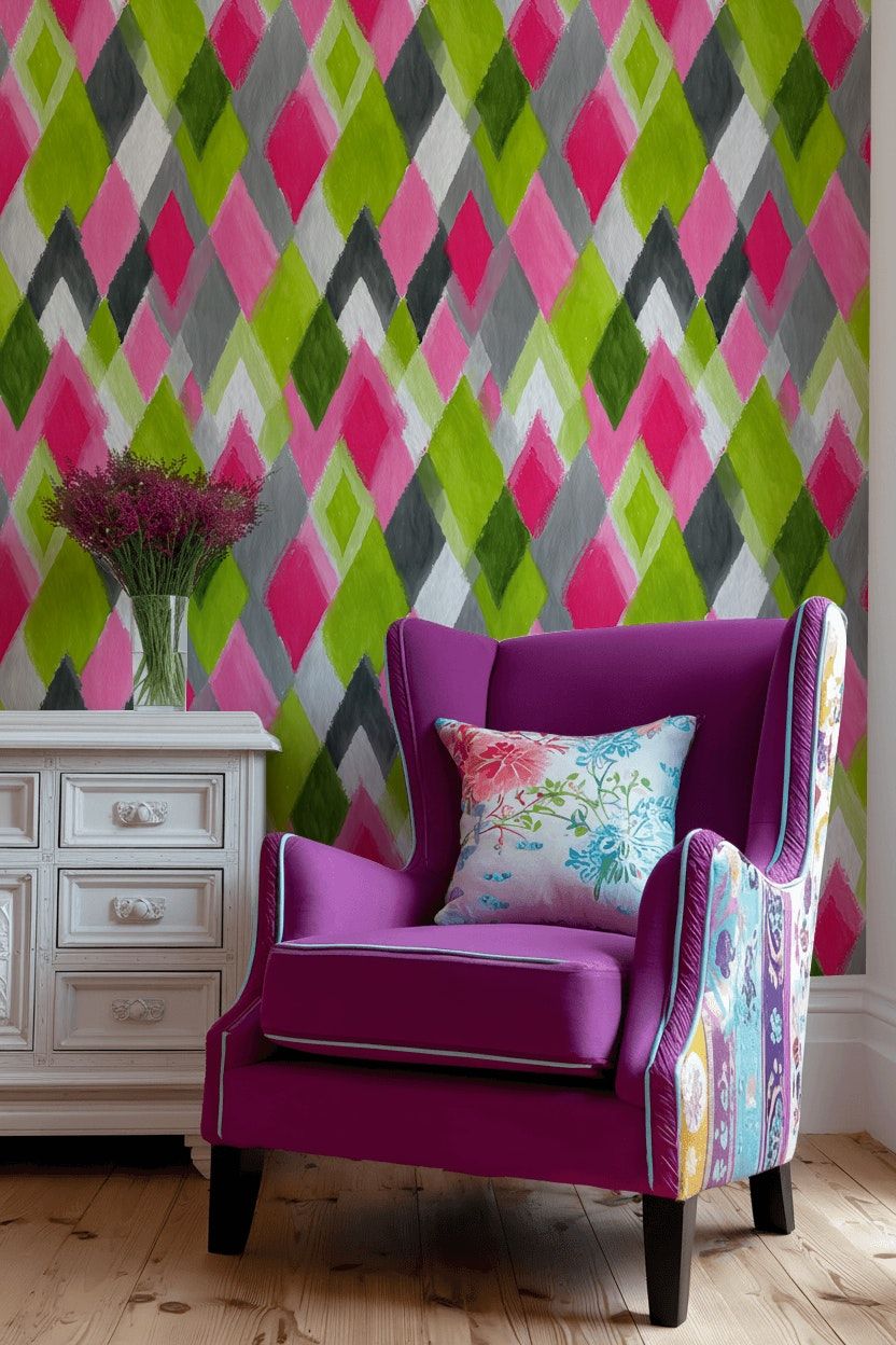 Argyle Pattern Wallpaper Geometric Colorful Wall Mural