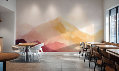 Cream Blush Watercolor Mountain Landscape Wall Mural