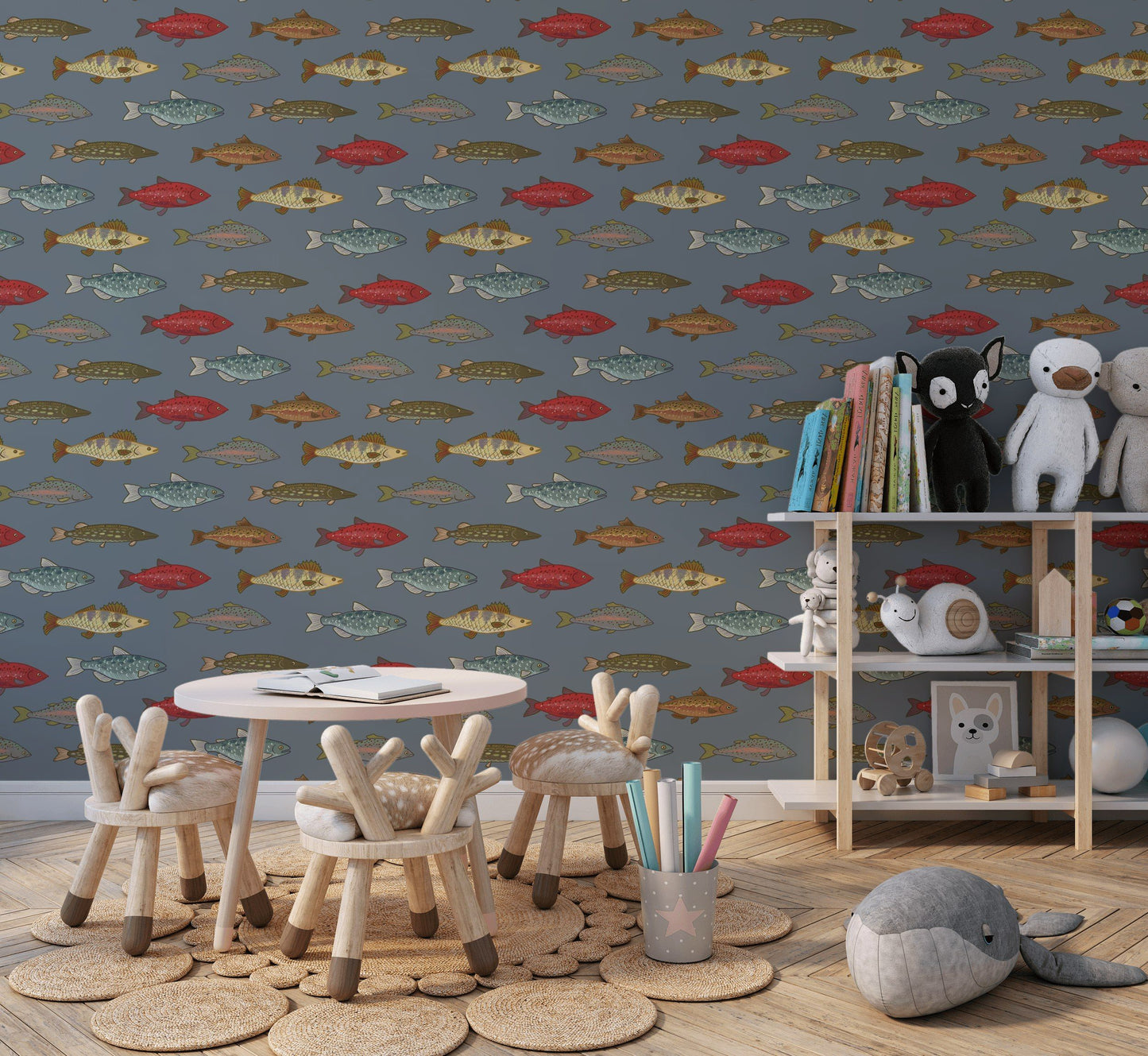 Fish Pattern Wallpaper Nautical Decorative Mural