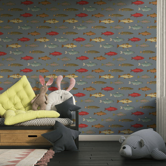 Fish Pattern Wallpaper Nautical Decorative Mural