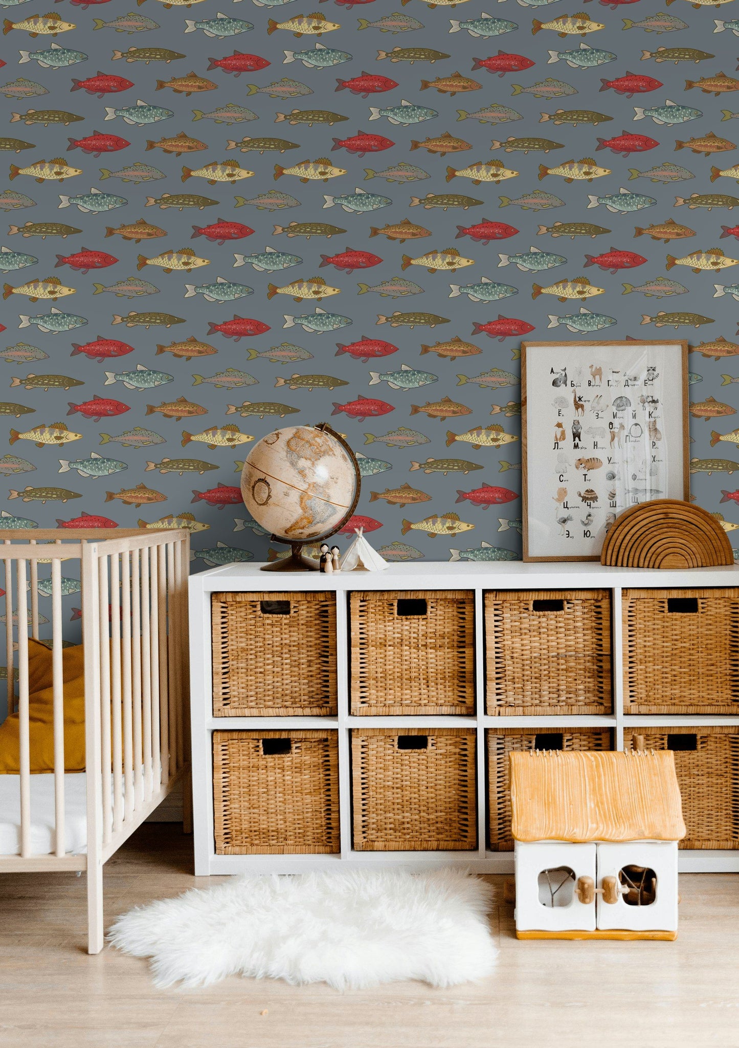 Fish Pattern Wallpaper Nautical Decorative Mural
