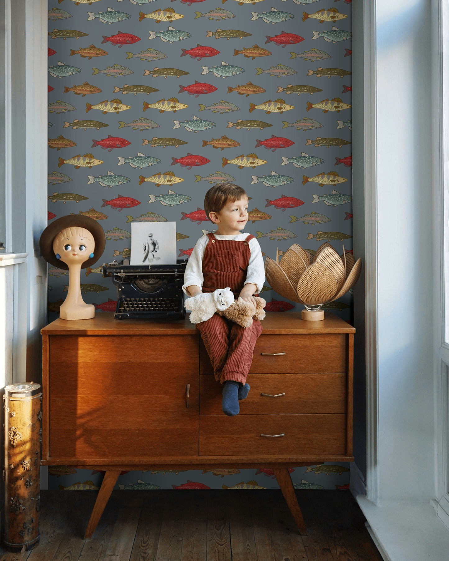 Fish Pattern Wallpaper Nautical Decorative Mural