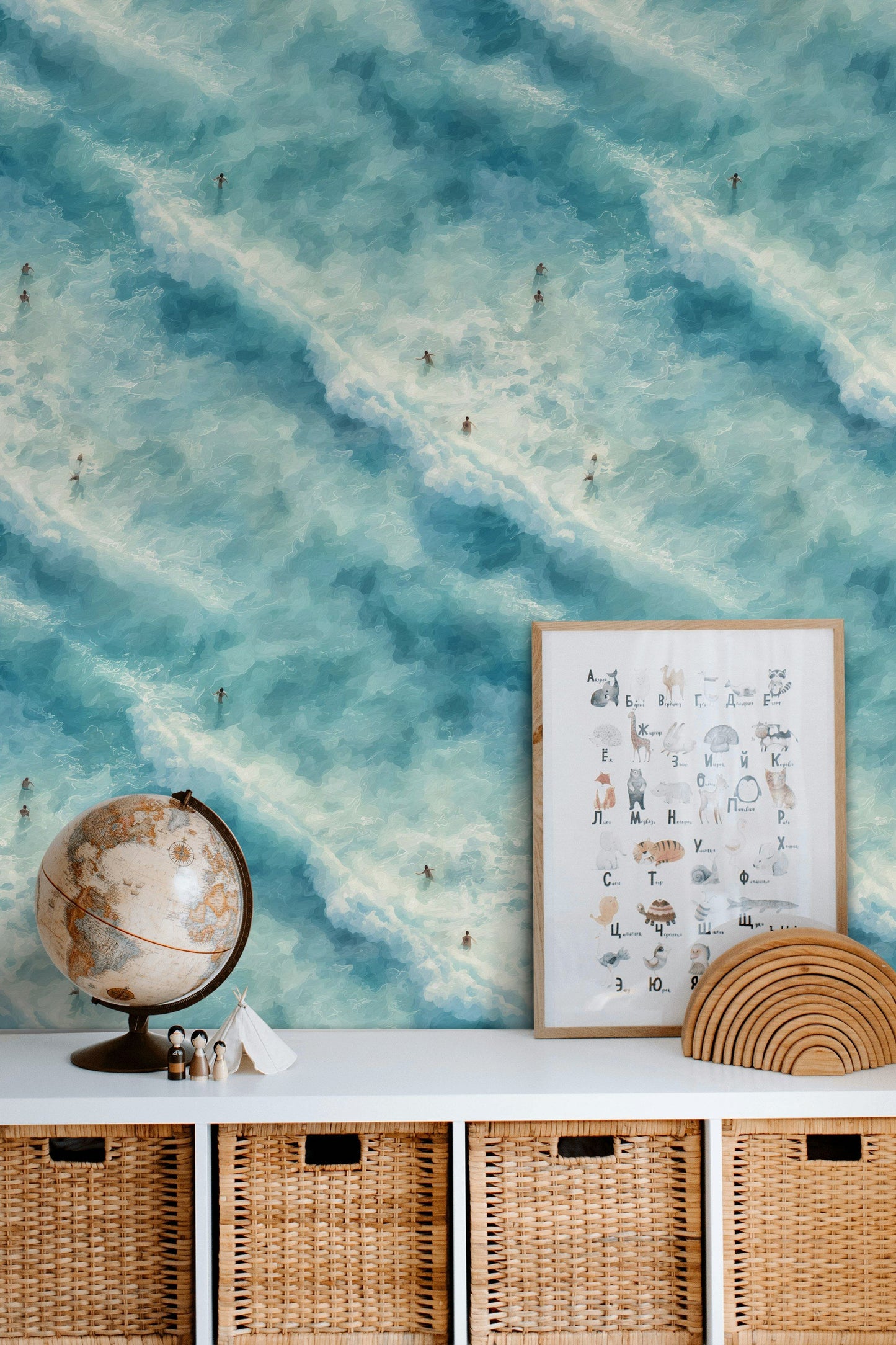 Swimmers Blue Water Wallpaper Ocean Beach Wall Mural