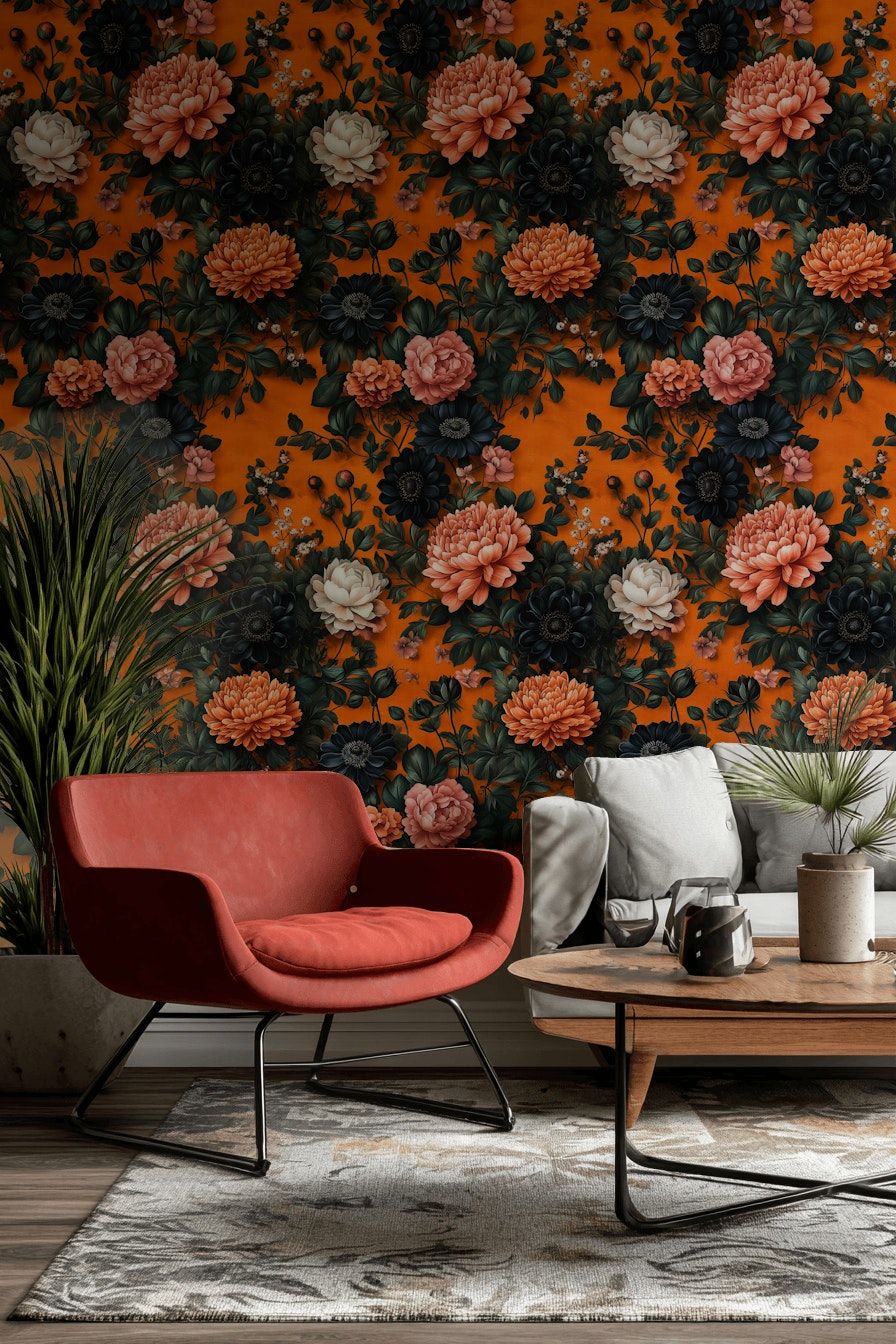 Midnight Bloom Wallpaper Floral Wall Mural