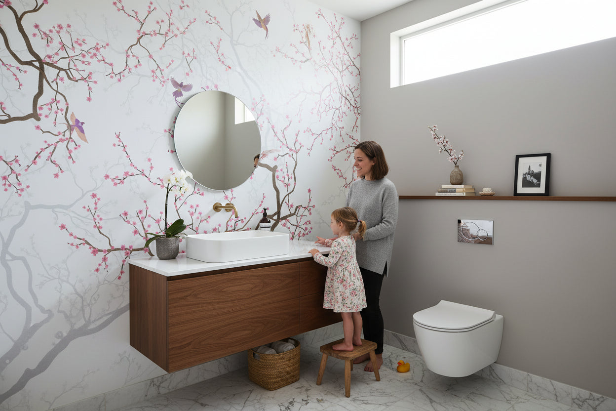 Floral Wallpaper Cherry Blossoms Removable Birds Wall Double Roll