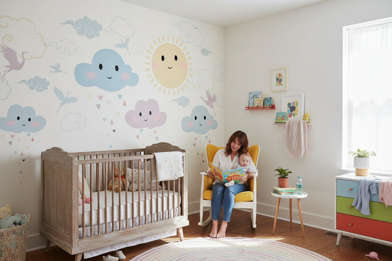 Playful Pastel Sky and Cloud Kids Wall Mural
