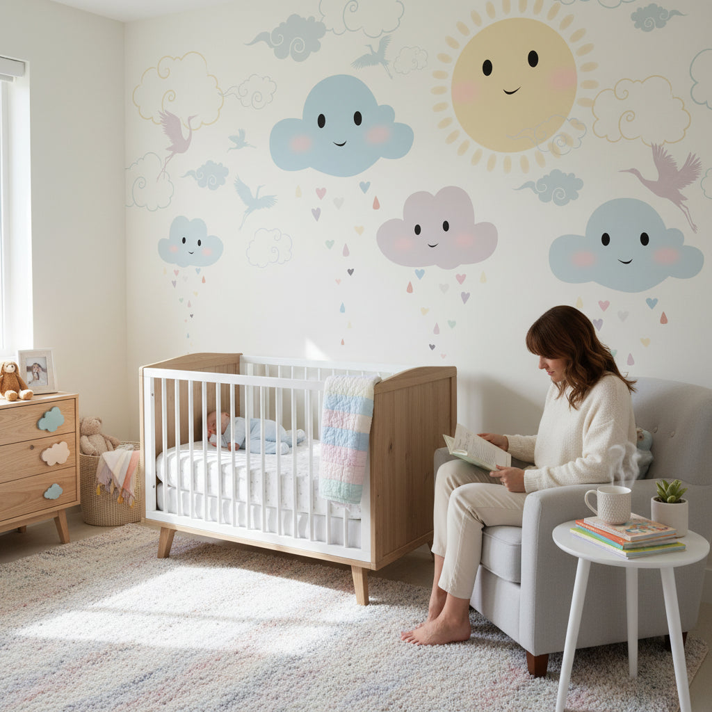 Playful Pastel Sky and Cloud Kids Wall Mural