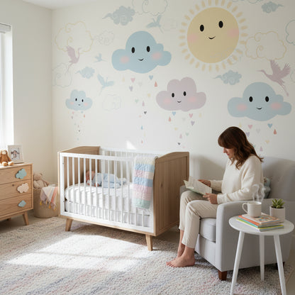 Playful Pastel Sky and Cloud Kids Wall Mural