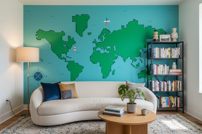 Bright Blue Kids World Map Wall Mural