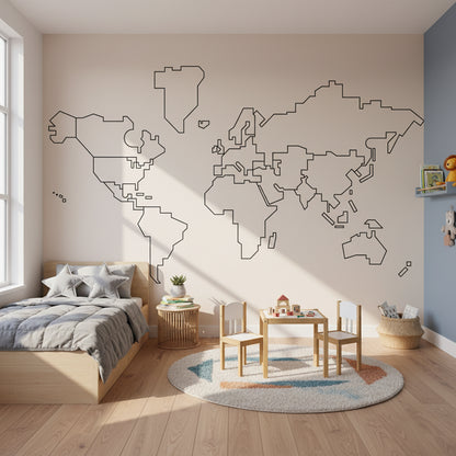 Beige Minimalist Outline World Map Wall Mural