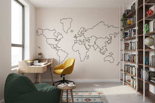 World Map Wallpaper Modern Abstract Wall Decor