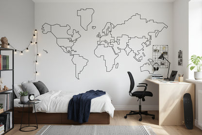 Beige Minimalist Outline World Map Wall Mural