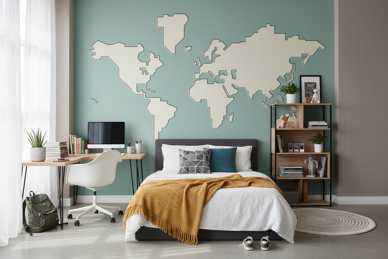 World Map Wallpaper Block Shapes Removable Educational Wall
