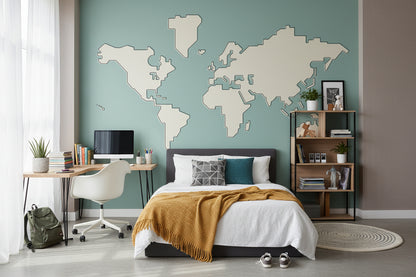 Teal Minimalist World Map Wall Mural
