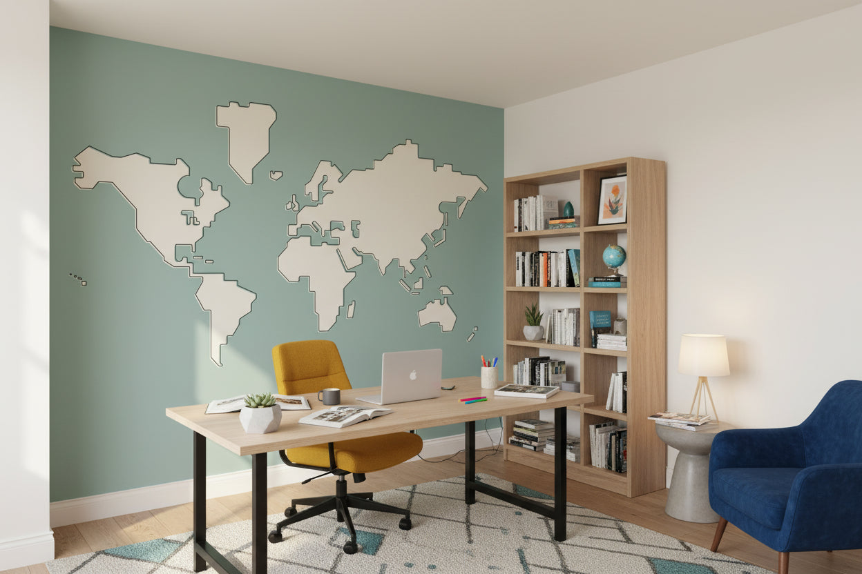 Teal Minimalist World Map Wall Mural