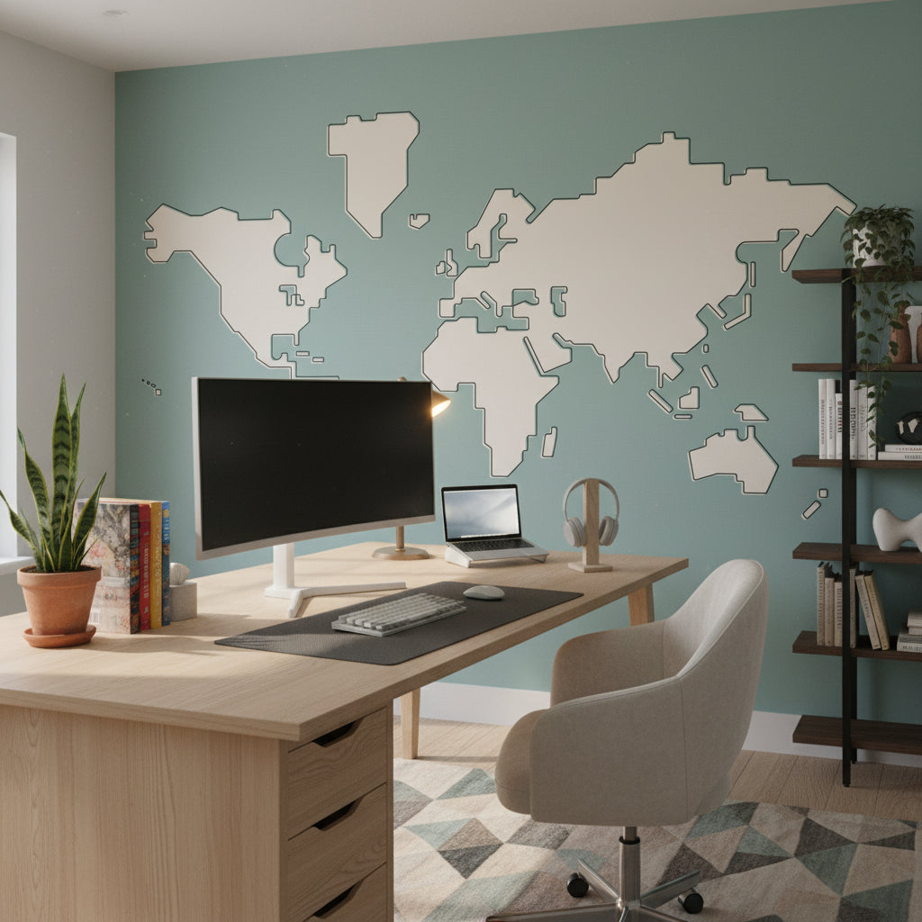 World Map Wallpaper Block Shapes Removable Educational Wall