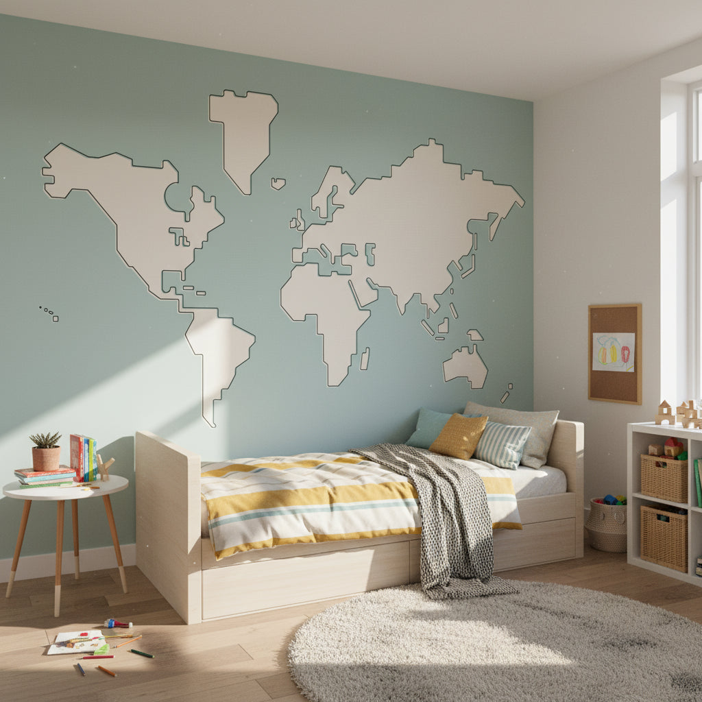 World Map Wallpaper Block Shapes Removable Educational Wall