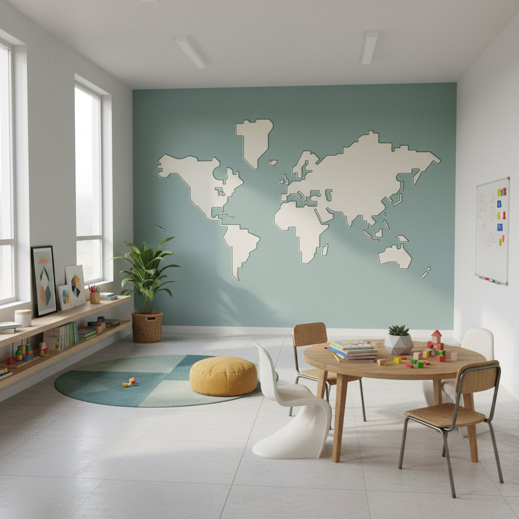 World Map Wallpaper Block Shapes Removable Educational Wall