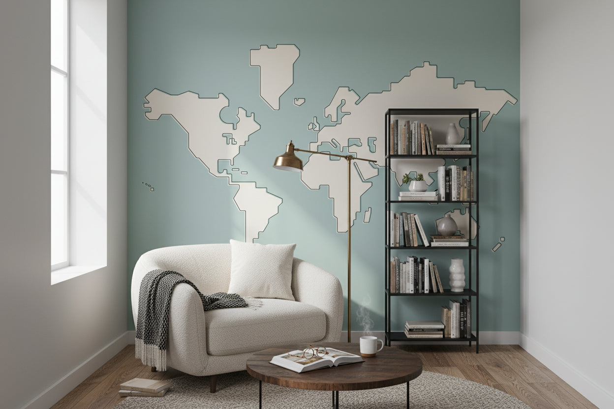 Teal Minimalist World Map Wall Mural