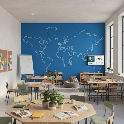 Bold Blue Outline World Map Wall Mural