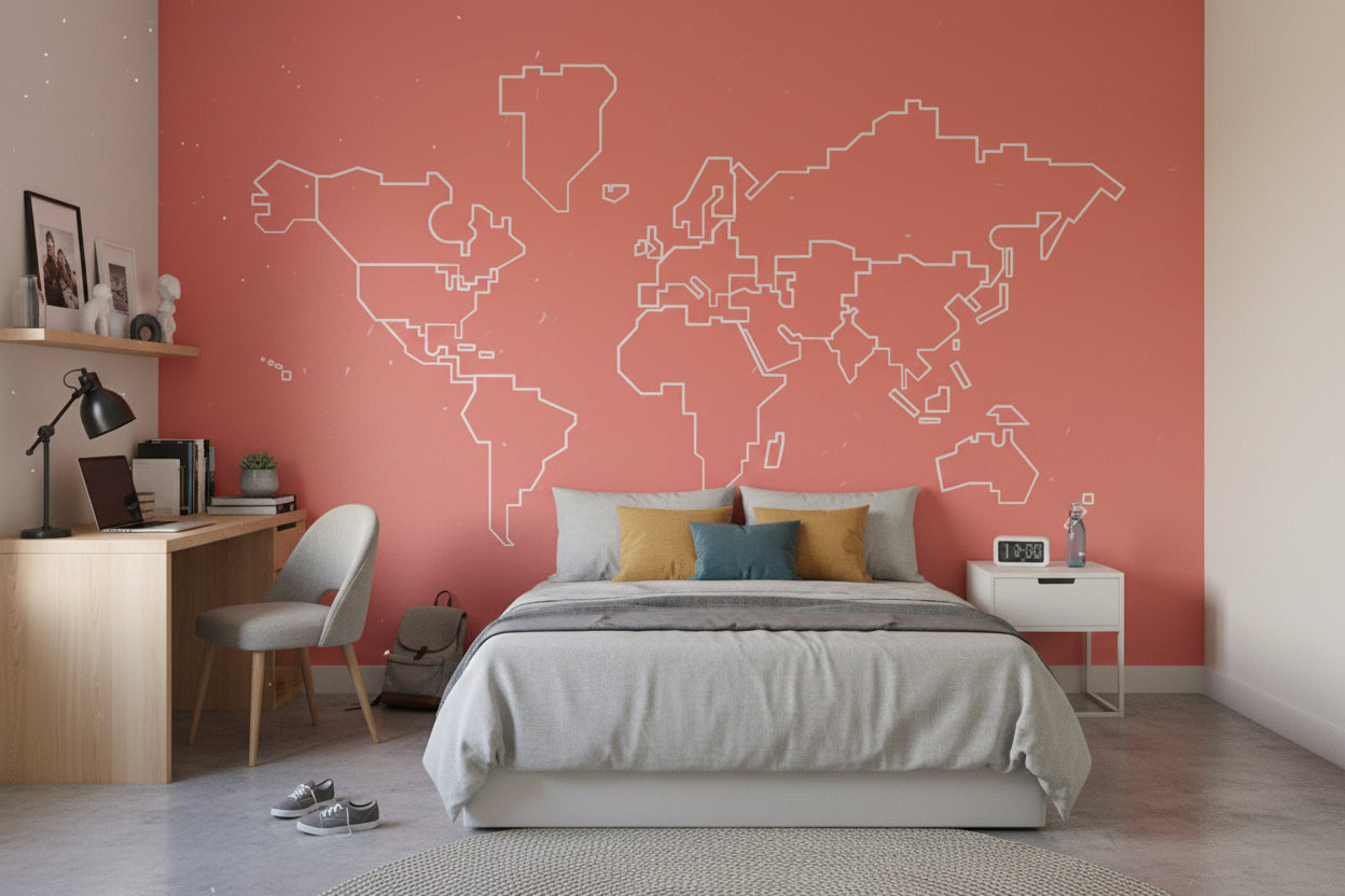 World Map Wallpaper Modern Playful Wall Decor