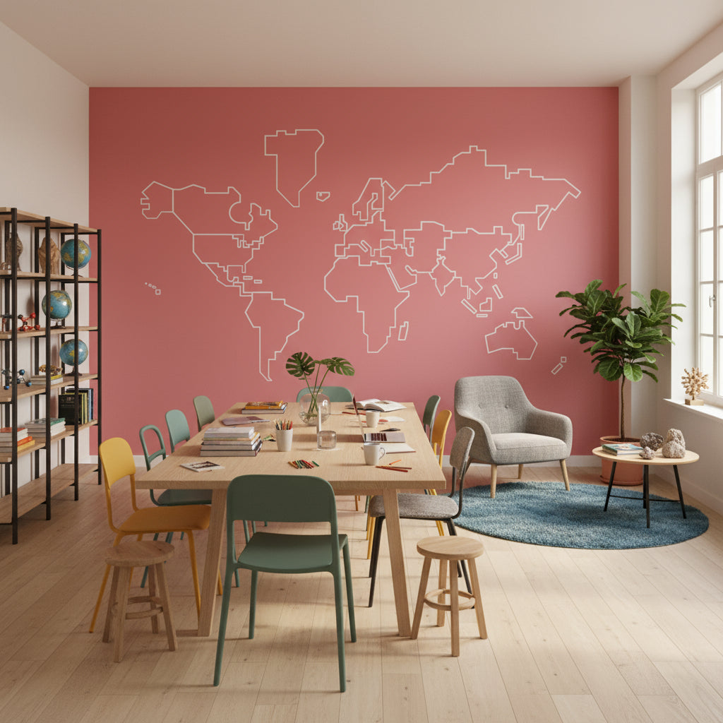 World Map Wallpaper Modern Playful Wall Decor