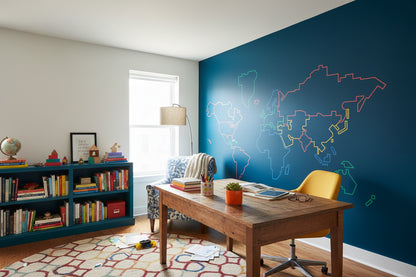 Navy Blue Multicolor World Map Wall Mural