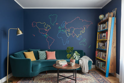 Navy Blue Multicolor World Map Wall Mural
