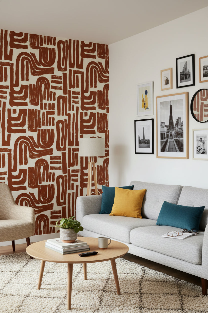 Abstract Wallpaper Geometric Brown Wall Mural