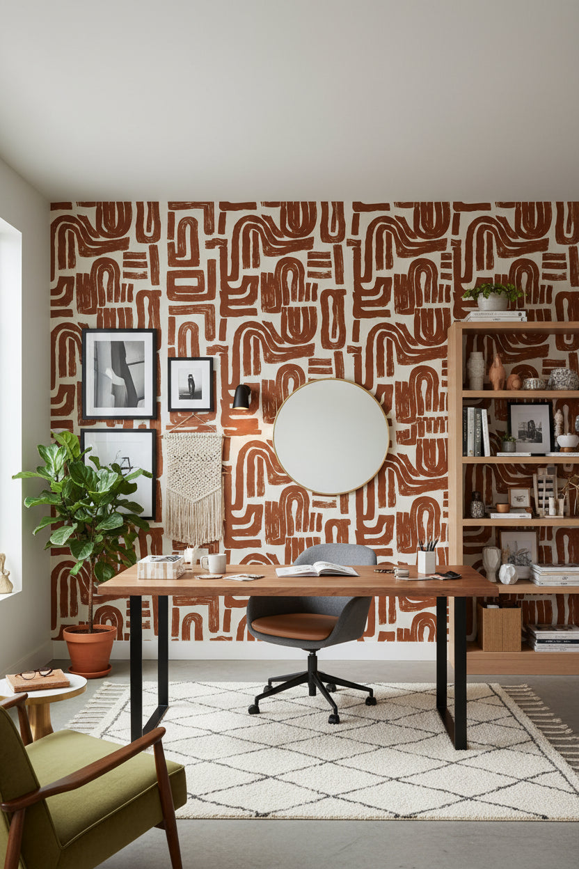 Abstract Wallpaper Geometric Brown Wall Mural