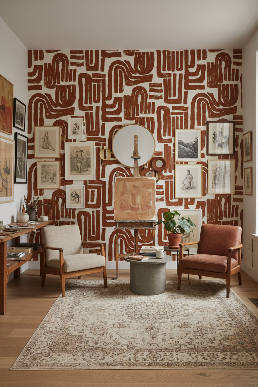 Warm Terracotta Abstract Geometric Wallpaper