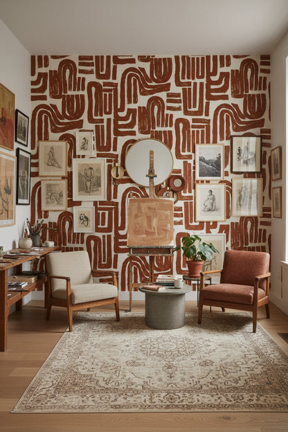 Warm Terracotta Abstract Geometric Wallpaper