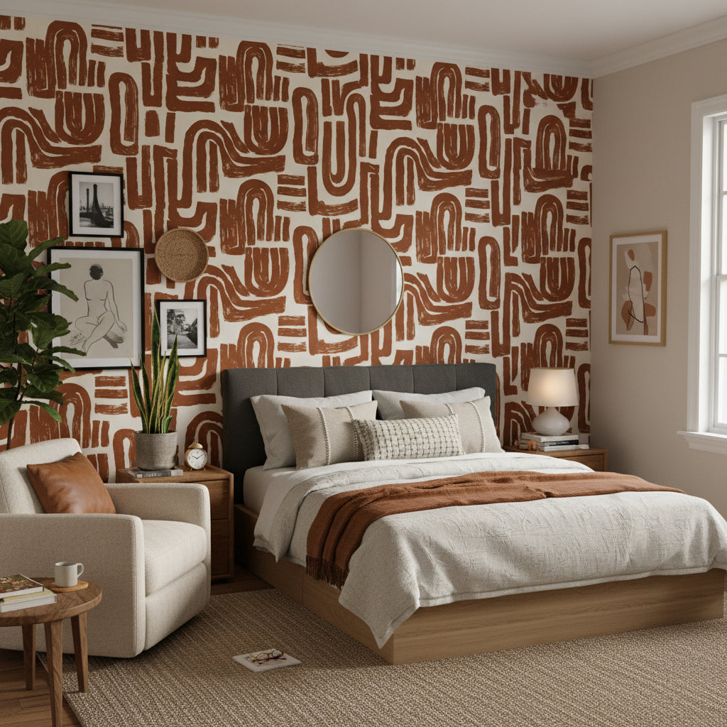 Warm Terracotta Abstract Geometric Wallpaper