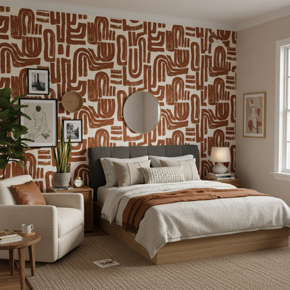 Warm Terracotta Abstract Geometric Wallpaper